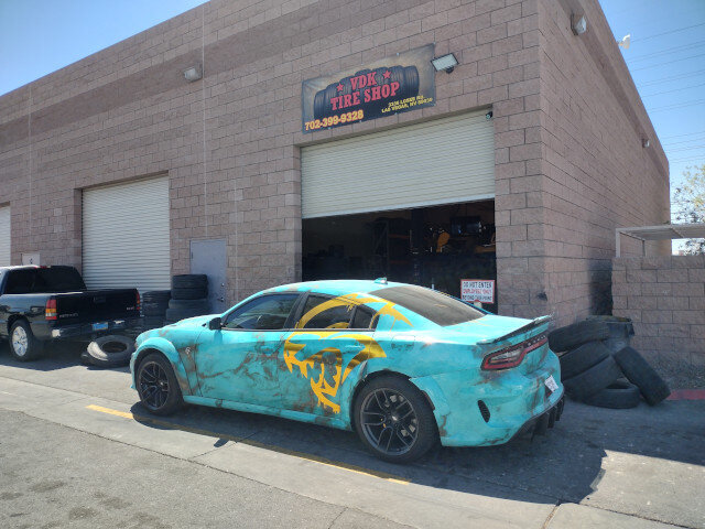 Teal Dodge Charger Tire Shop 035 — VDK Tire Shop