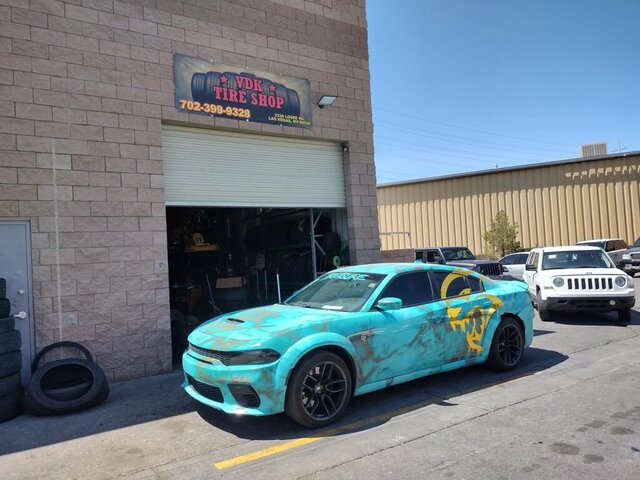 Teal Dodge Charger Tire Shop 048 — VDK Tire Shop