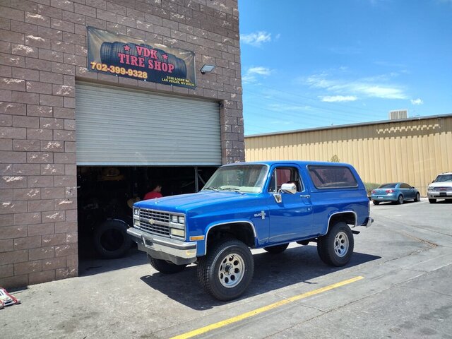 Blue Chevy K5 Blazer Tire Shop 021 — VDK Tire Shop